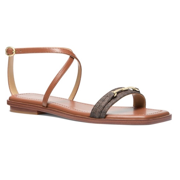 New Michael Kors Women's Lena Flats Sandals Brown/Luggage - Picture 1 of 3